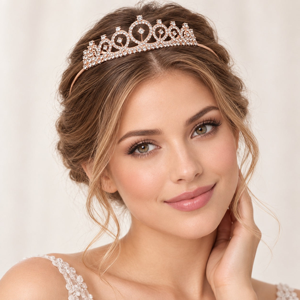 Rose Gold Tiara Headband with Sparkling Crystal Crown | Party & Birthday Hair Accessory for Girls & Women