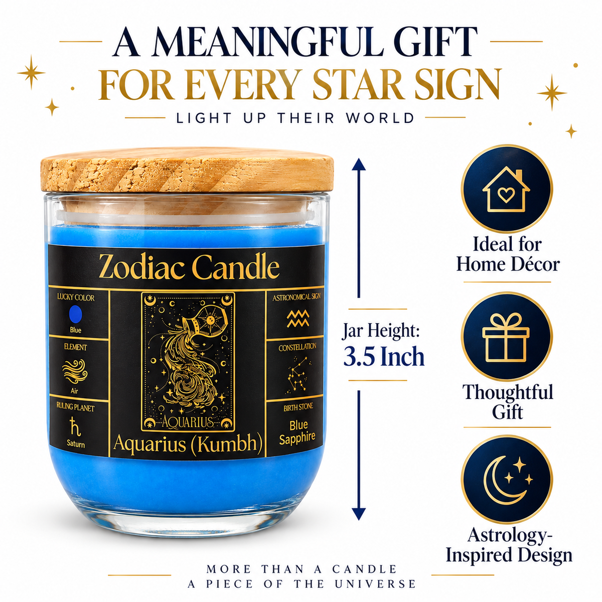 Aquarius Zodiac Candle (Kumbh Rashi) | Luxury Blue Scented Astrology Candle with Aquarius-Inspired Fragrance in Glass Jar