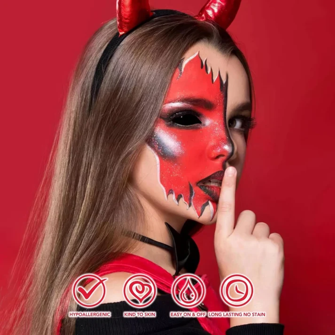 Fake Blood with Body Scar Tattoos | Halloween Theatrical Makeup & Temporary Tattoo Set for Costume Parties