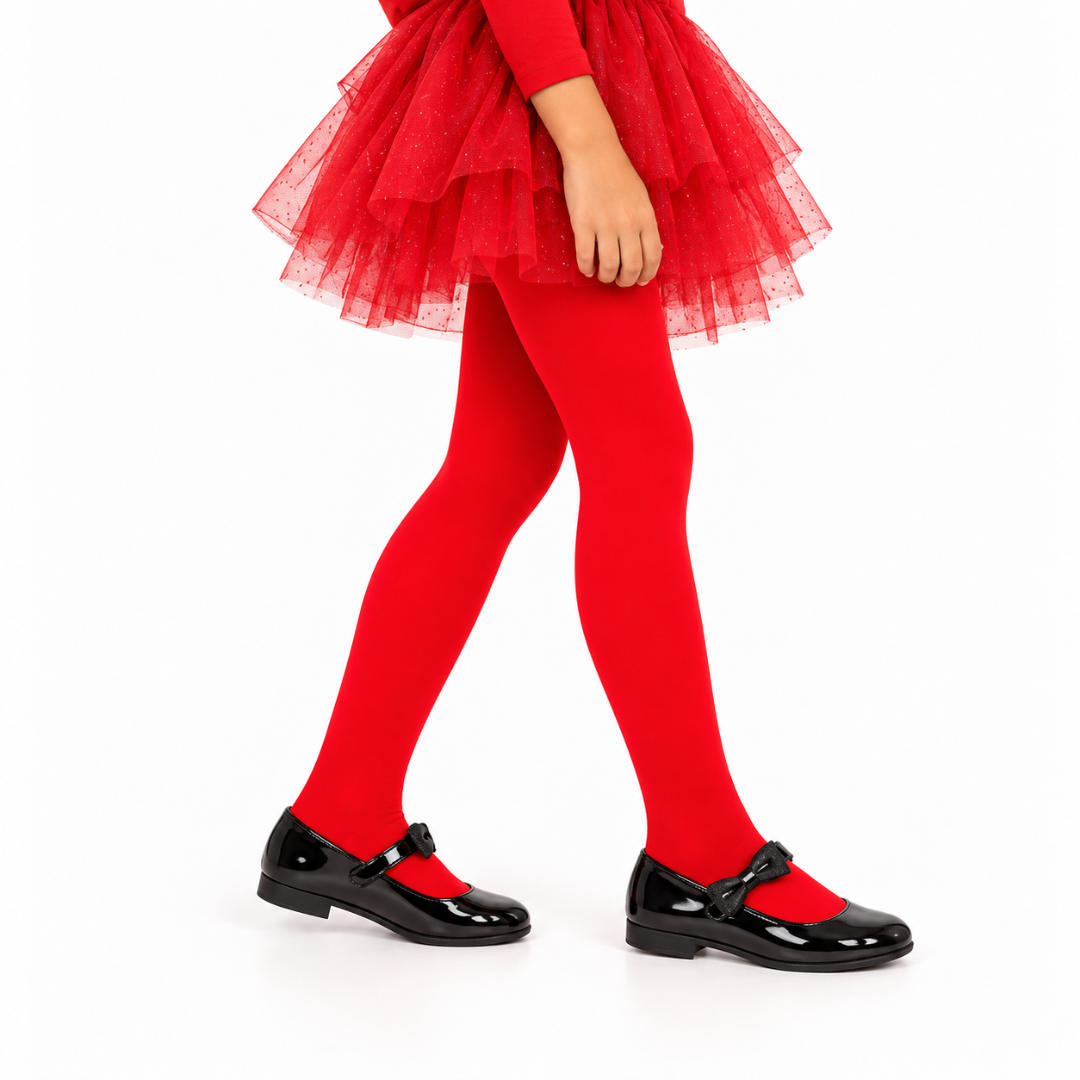 Red Leggings for Kids – Size M | Solid Red Fancy Dress Leggings for Halloween, Dance Performances, School Events & Costume Parties