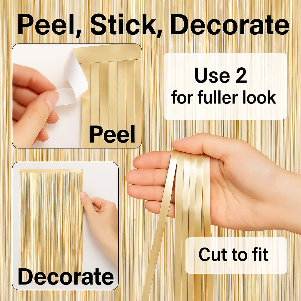 Champagne Gold Foil Curtain 2Pcs - Party Decor Pack | Wanna Party - Image 2