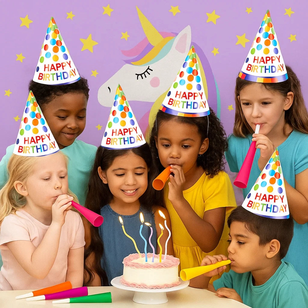 Happy Birthday Hats, Blowouts Party & Candles Combo Set - 20PC