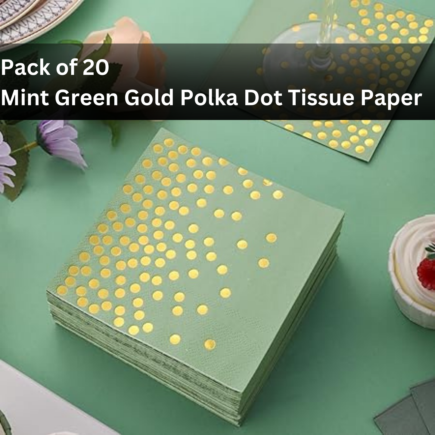 Mint Green Party Tableware Combo with Plates, Tissues, Cups, Spoons and Forks - 64PC - Serves Upto 10 Pax