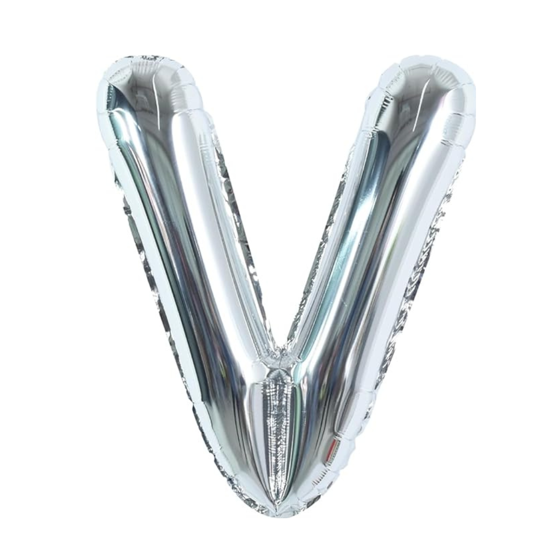 Letter V Silver Foil Balloon - 16 inches - 1PC