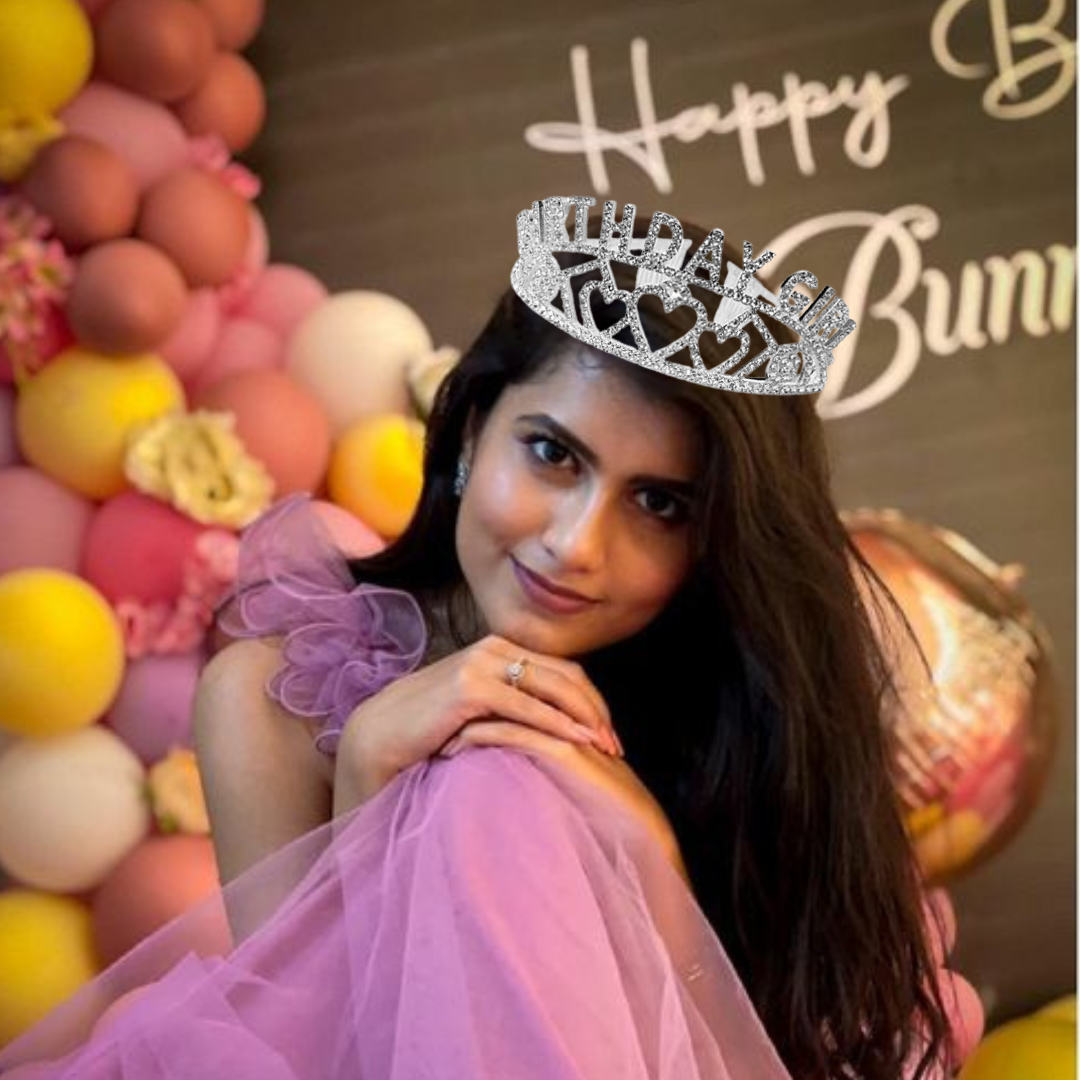 Birthday Girl Tiara with Happy Birthday Pink Satin Sash Combo - 2PC Set