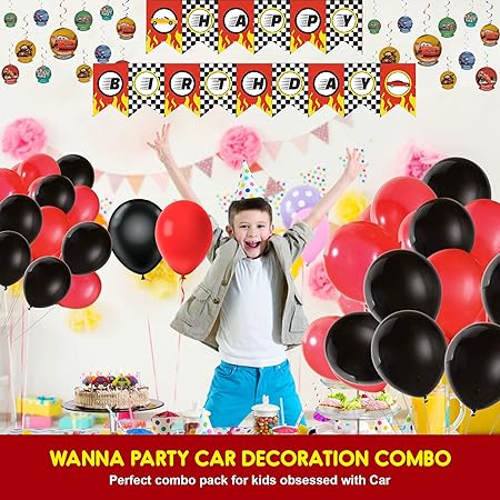 Car Theme Red & Black Birthday Decor Combo - 34PC