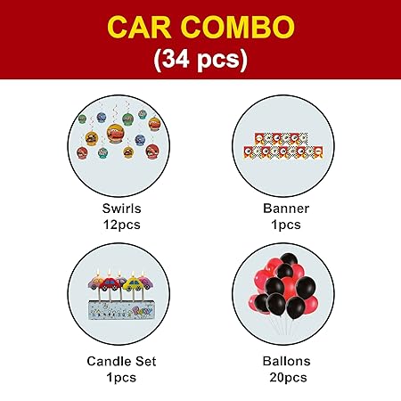 Car Theme Red & Black Birthday Decor Combo - 34PC