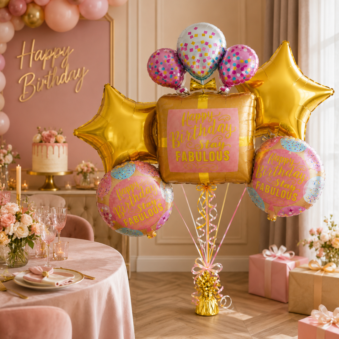 Stay Fabulous Happy Birthday Balloon - Set of 5 Balloons - Wanna Party - flat