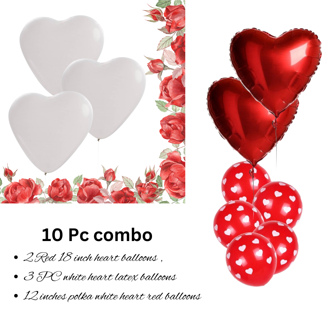 Foil Heart With Latex Balloon Combo - 10PC