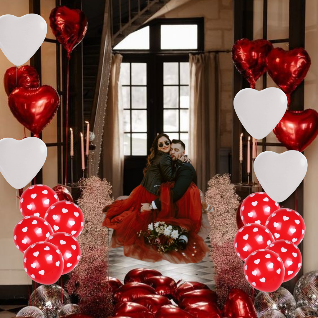 Foil Heart With Latex Balloon Combo - 10PC
