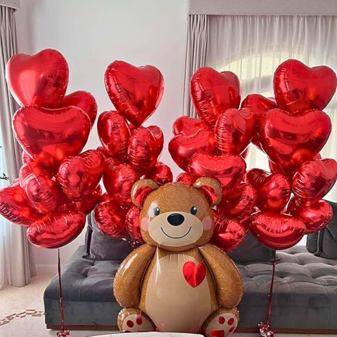 Red Heart Foil Balloon 18' - Pack of 4PC Valentines Balloons with Red Heart Shaped Foil Balloons for Decoration for Anniversary, Wedding Decoration