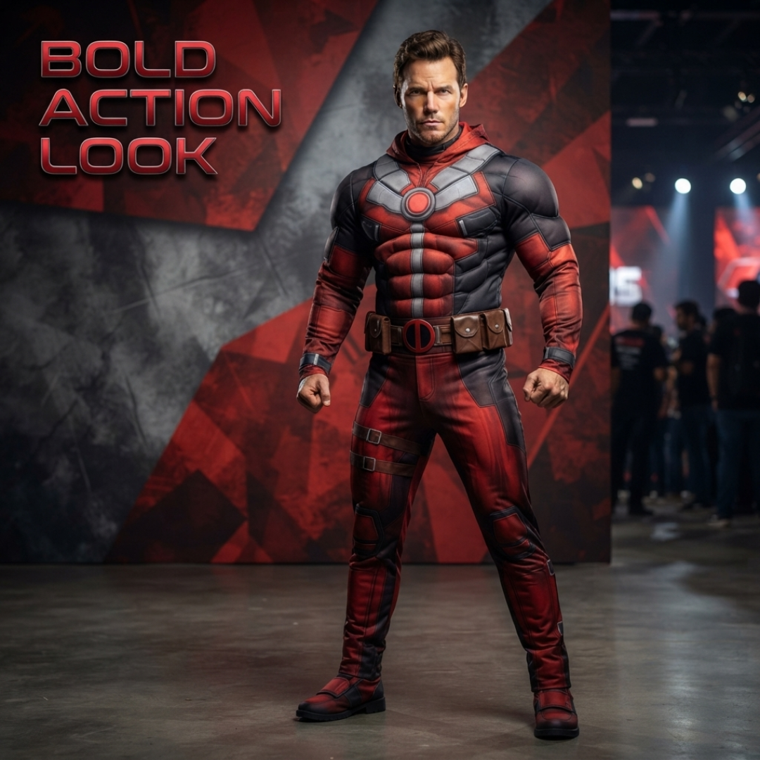 Deluxe Muscle Chest Red & Black Superhero Costume for Adults | Masked Hero Fancy Dress for Halloween, Theme Parties & Costume Events
