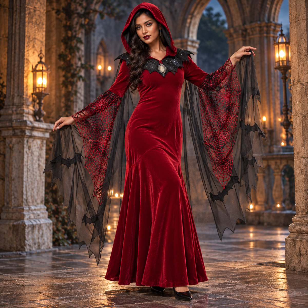 Adult Bat Mistress Costume for Women | Black Gothic Halloween Fancy Dress for Spooky Theme Parties & Costume Events