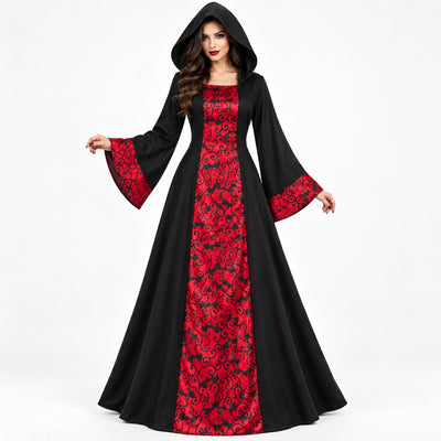 Gothic Black & Red Gown for Women – Size L | Adult Halloween Fancy Dress for Spooky Theme Parties & Costume Events