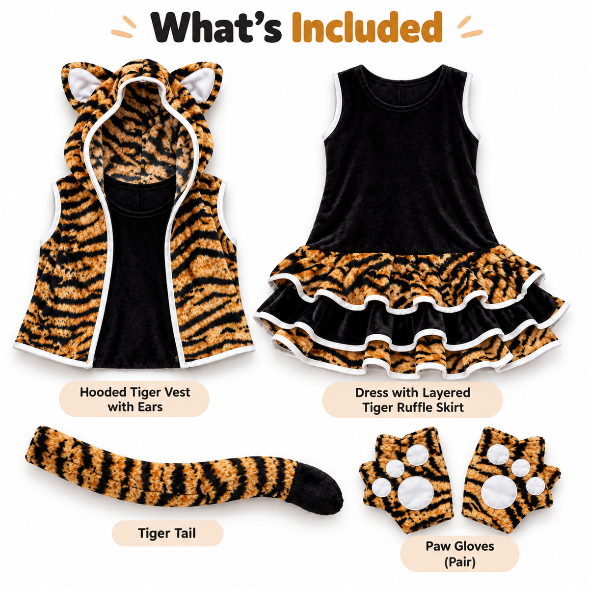 Jungle Animal Tigress Costume for Kids - Size S | Tiger Print Fancy Dress for School Events, Animal Theme Parties & Role Play