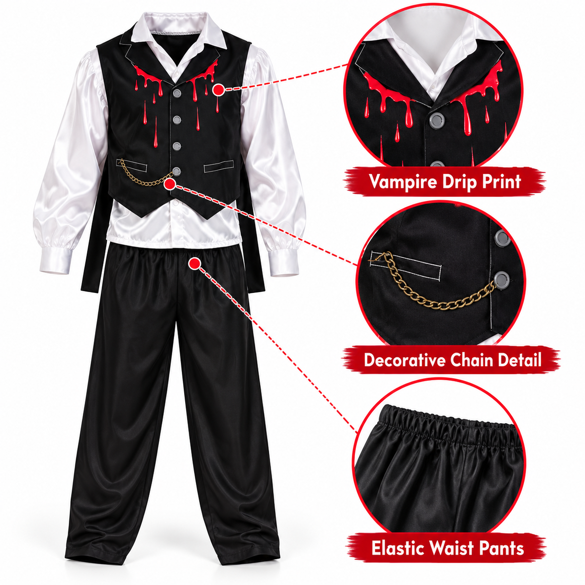 Vampire Costume for Boys - Size M | Kids Halloween Fancy Dress for Age 8 to 10 Years, School Events & Theme Parties