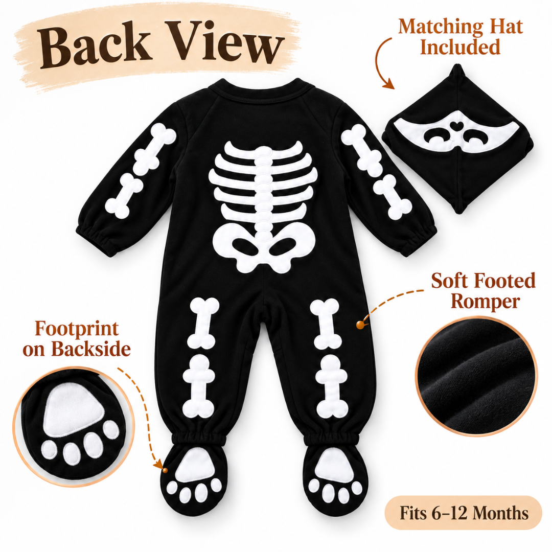 "Skeleton Infant Halloween Costume - 6 to 12 Months | Cute Baby Skeleton Fancy Dress with Matching Hat "