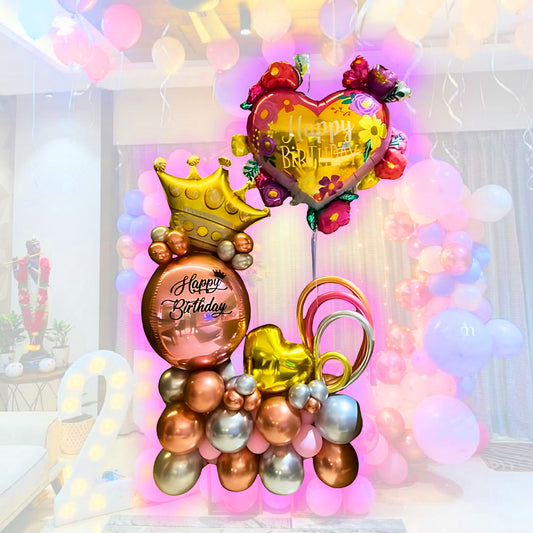 Happy Birthday Pink. Silver & Golden  Balloon Bouquet Set