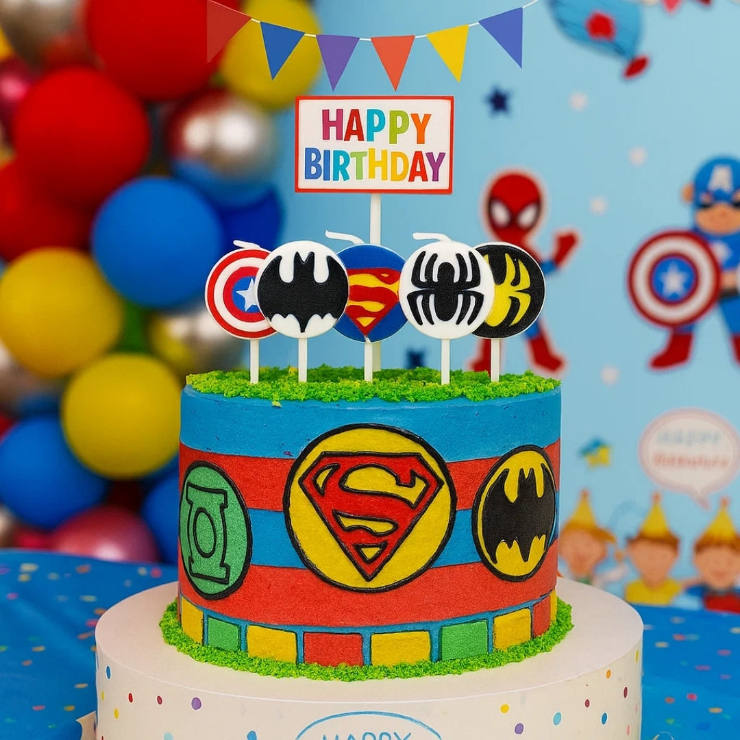 Avenger Theme Birthday Candle - 5PC - Wanna Party - in use
