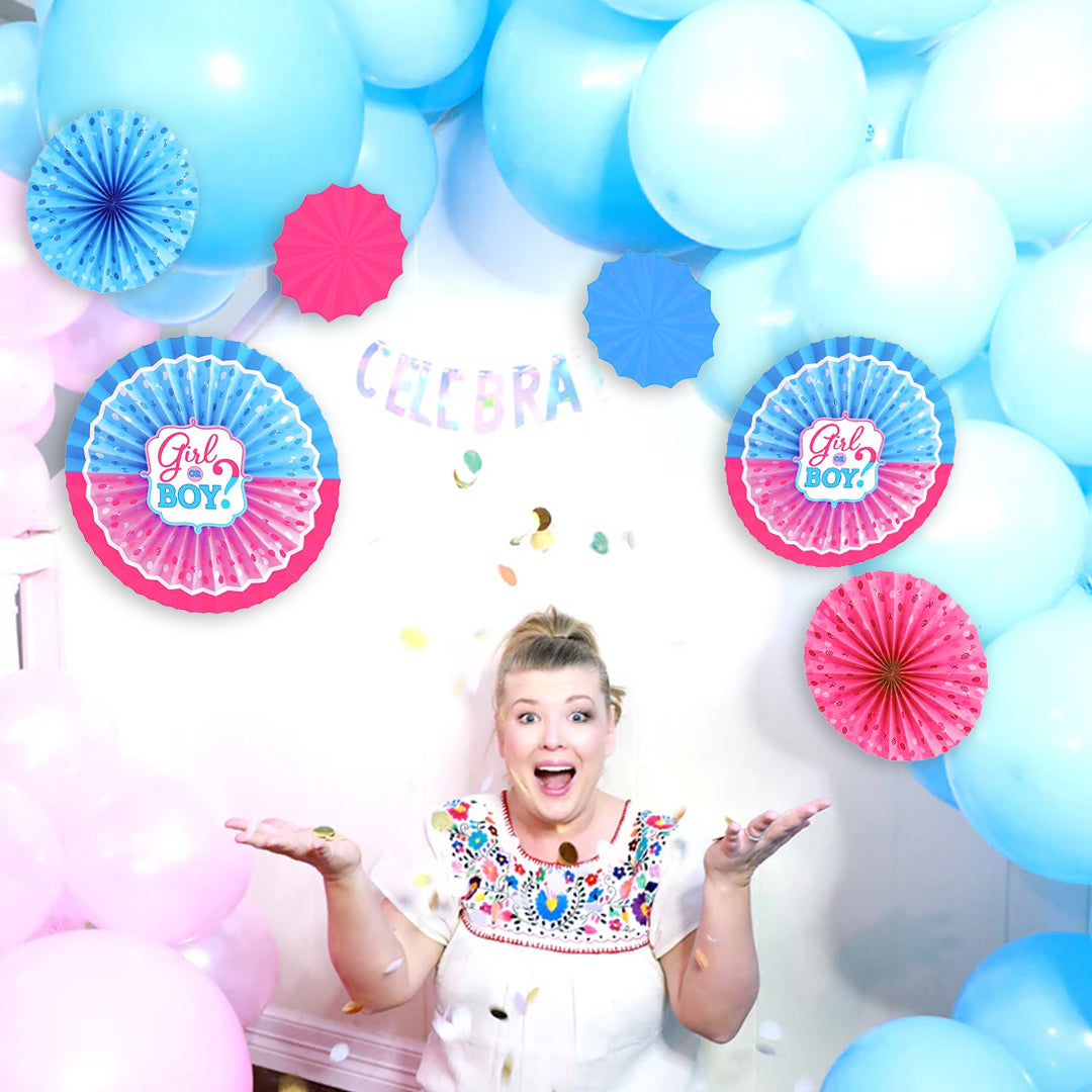 Baby Shower Pink & Blue Paper Fans - 6PC