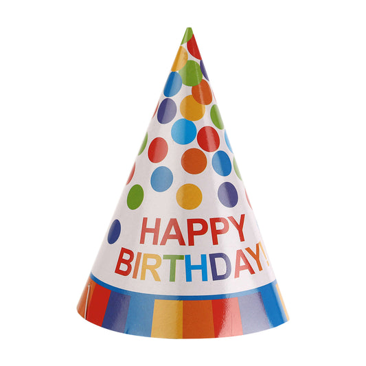 Happy Birthday Colorful Dots Hats - 8PC