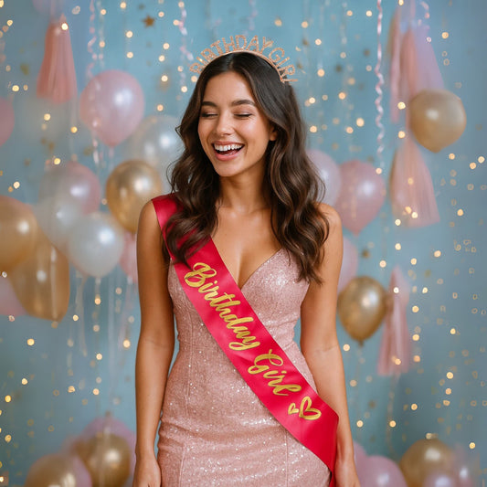 Happy Birthday Girl Headband with Sash Combo - 2PC