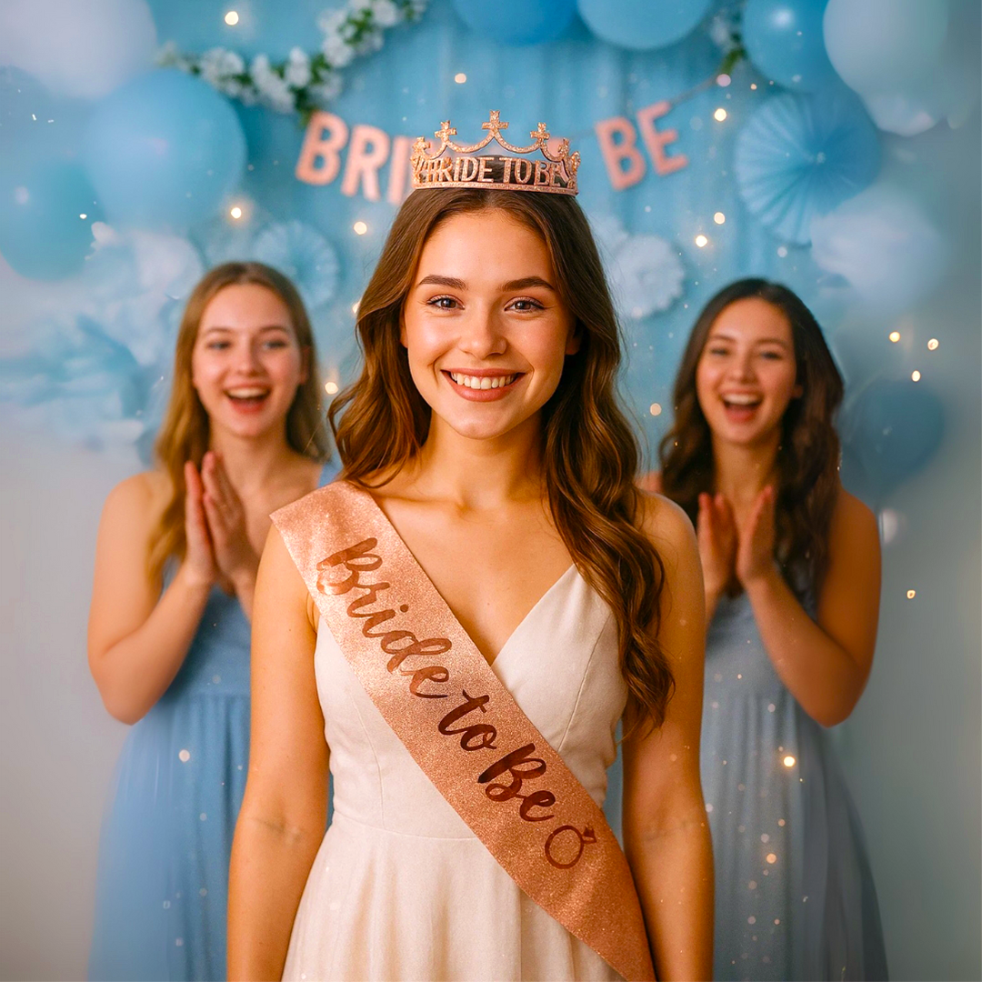Bride to Be Sash & Crystal Rhinestone Rose Gold Birthday Headband Combo Set - 2PC