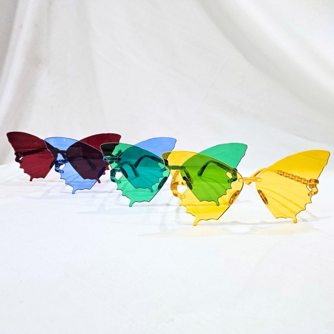 Butterfly Themed Multicolor Rimless Sunglases for Kids & Adults - 4PC