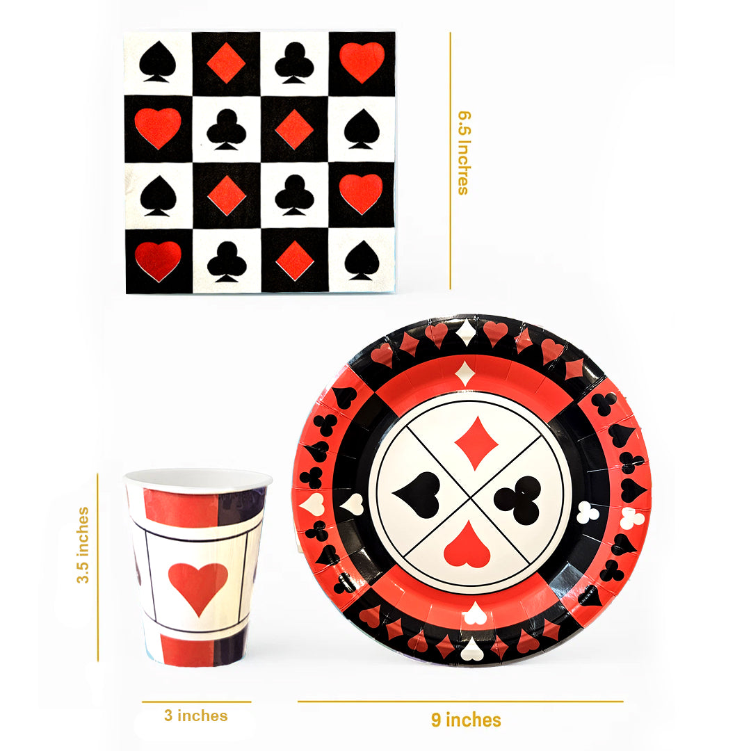 Card Party Theme Tableware Set w/ Plates, Cups & Napkins - 40PC