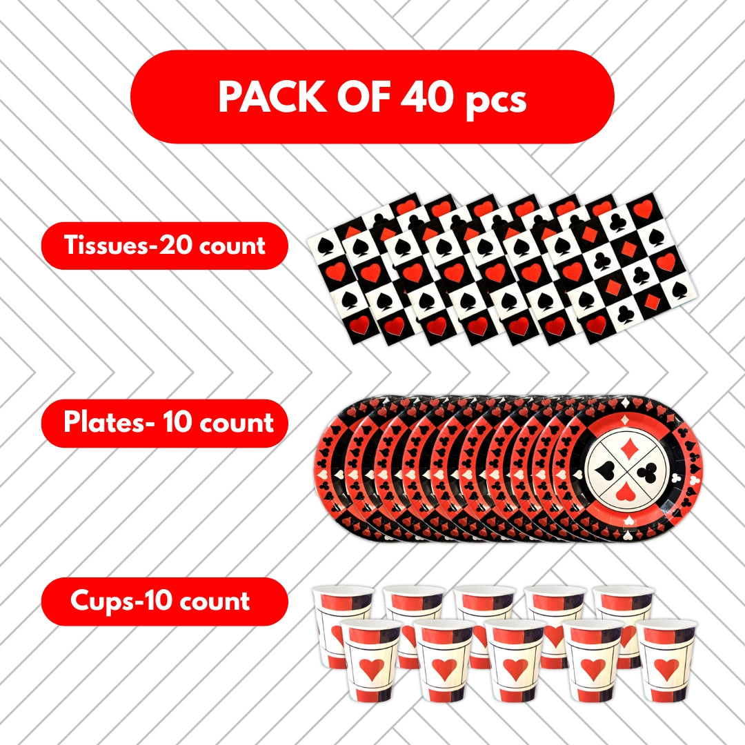 Card Party Theme Tableware Set w/ Plates, Cups & Napkins - 40PC