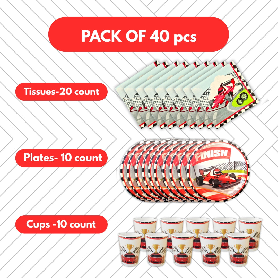 Cars Theme Party Tableware Set w/ Plates, Cups & Napkins - 40PC