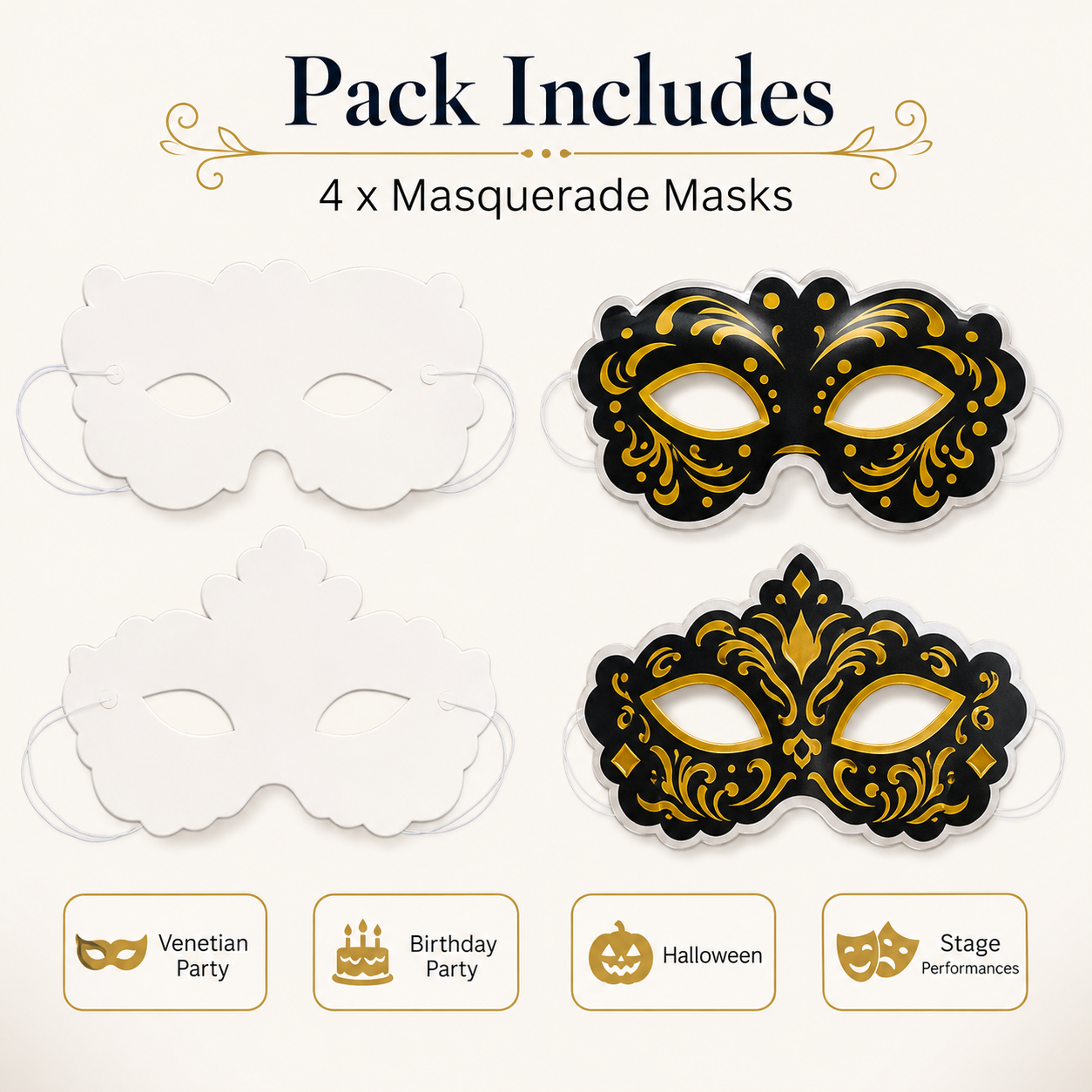Mehendi Sangeet Stage Perofrmance Black Mask For Dancers - 4Pc