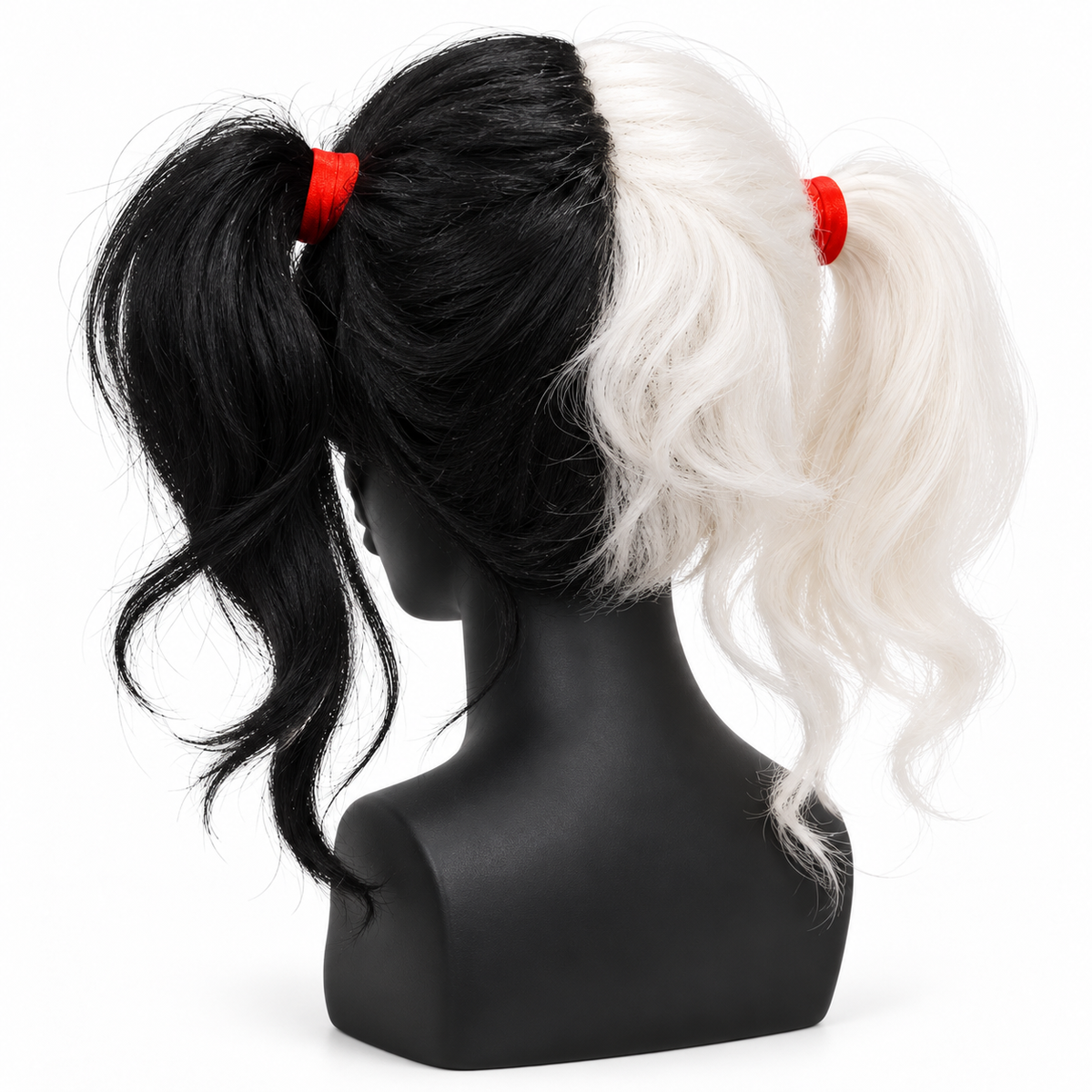 Half Black & White Twin Tails Cosplay Wig | Two-Tone Fancy Dress Wig for Halloween, Anime-Inspired Looks & Costume Parties