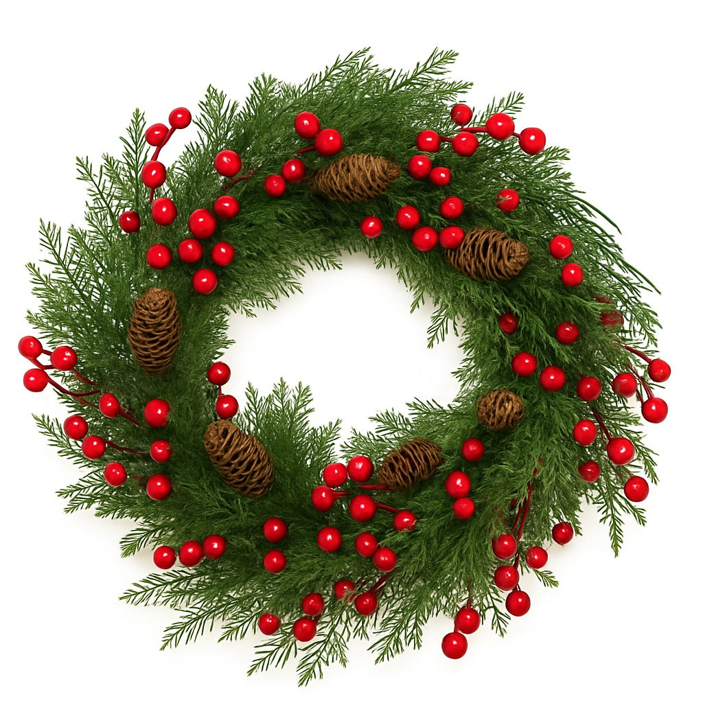 Christmas Wreath with Red Cherries 18”