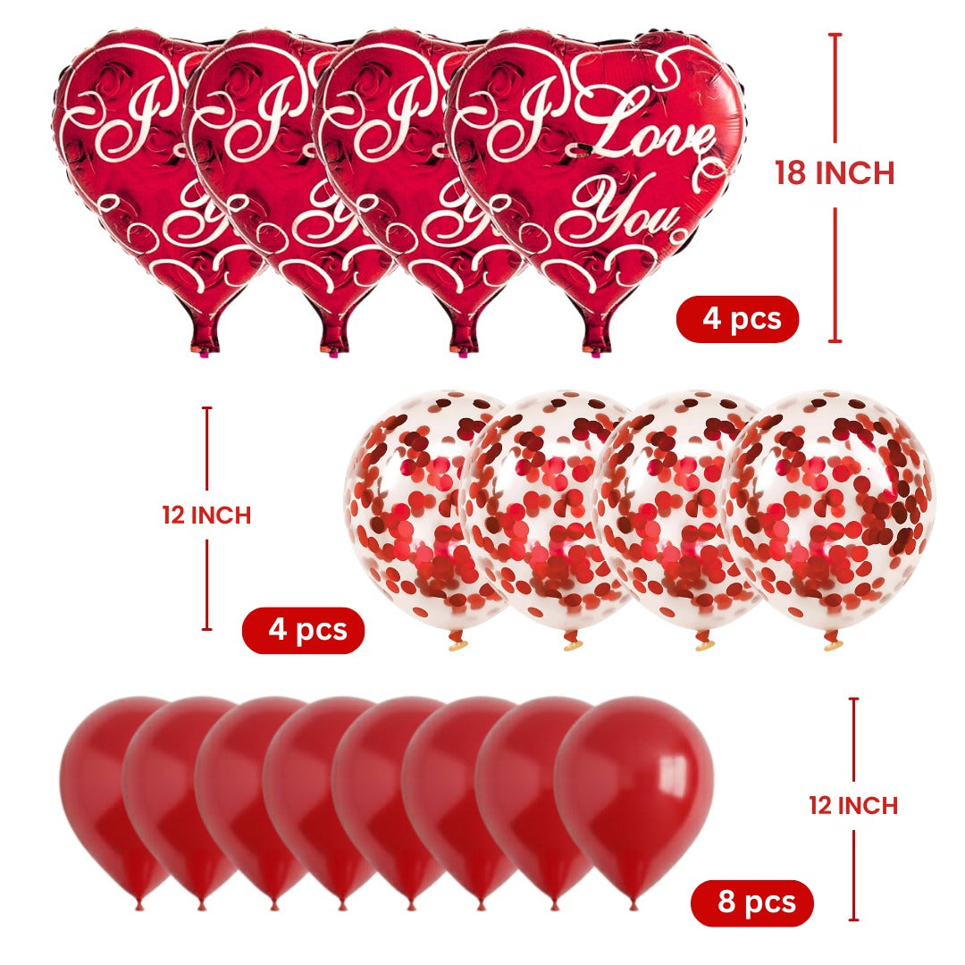I Love You Heart Shaped Foil Balloon with Confetti Balloons Set - Pack of 16