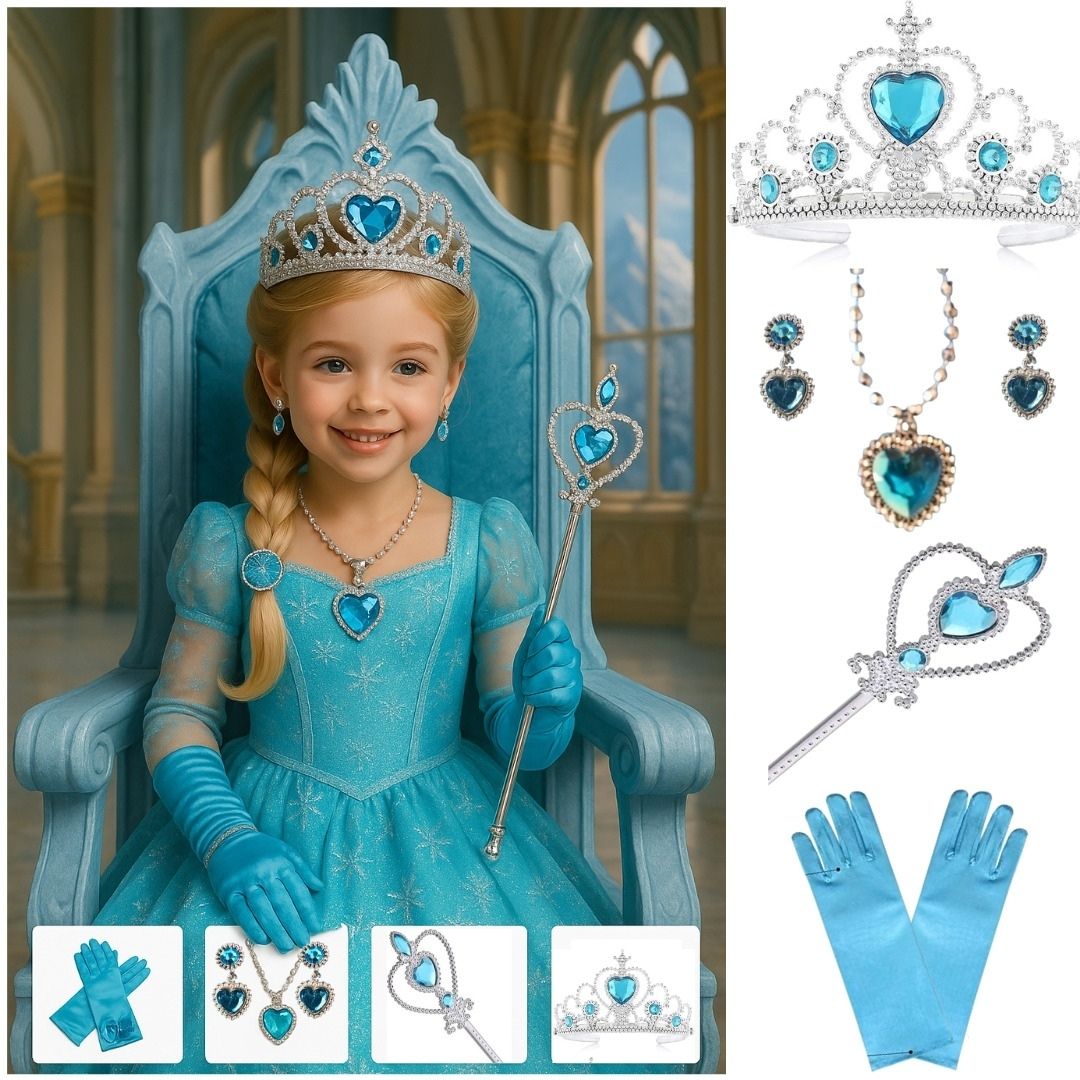 Frozen Gloves, Tiara, Wand, Necklace, Earrings Set - 5PC