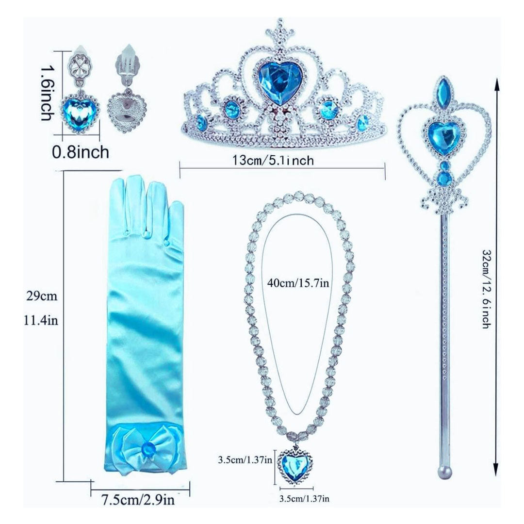 Frozen Gloves, Tiara, Wand, Necklace, Earrings Set - 5PC