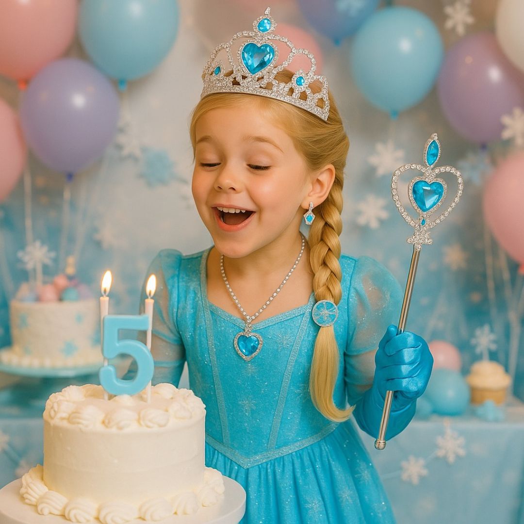 Frozen Gloves, Tiara, Wand, Necklace, Earrings Set - 5PC