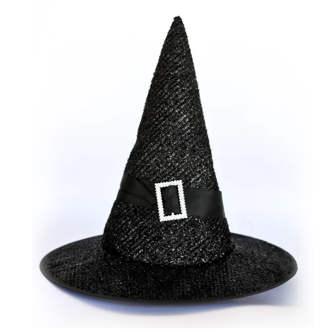 Black Fancy Witch Hat with Glitter For Halloween - 1PC
