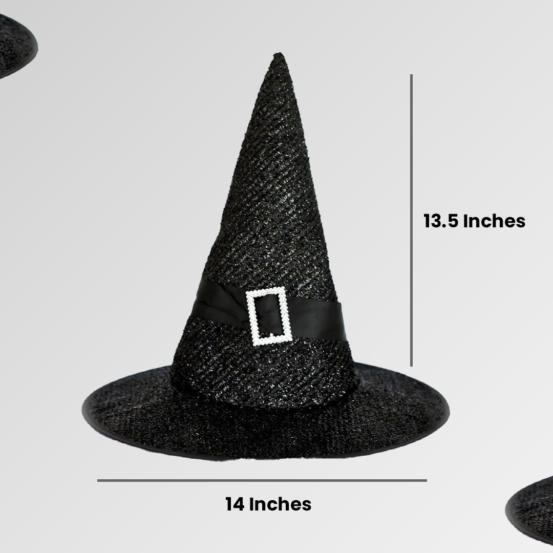 Black Fancy Witch Hat with Glitter For Halloween - 1PC