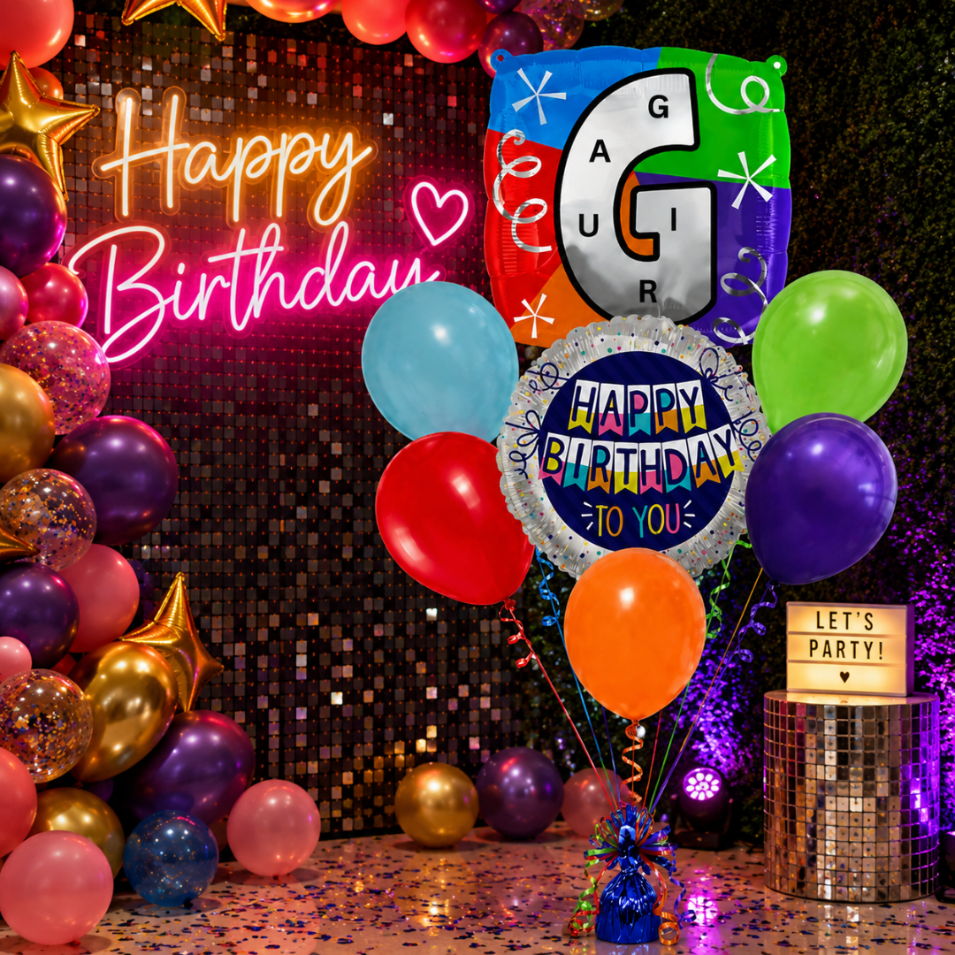 Customizable Alphabet "G" Square Shaped Balloon with Customized Name Stickers Bouquet Set of 7PC | Customizable Name Inital Balloons| Choose Your Name | Helium Filled & Delivers Inflated