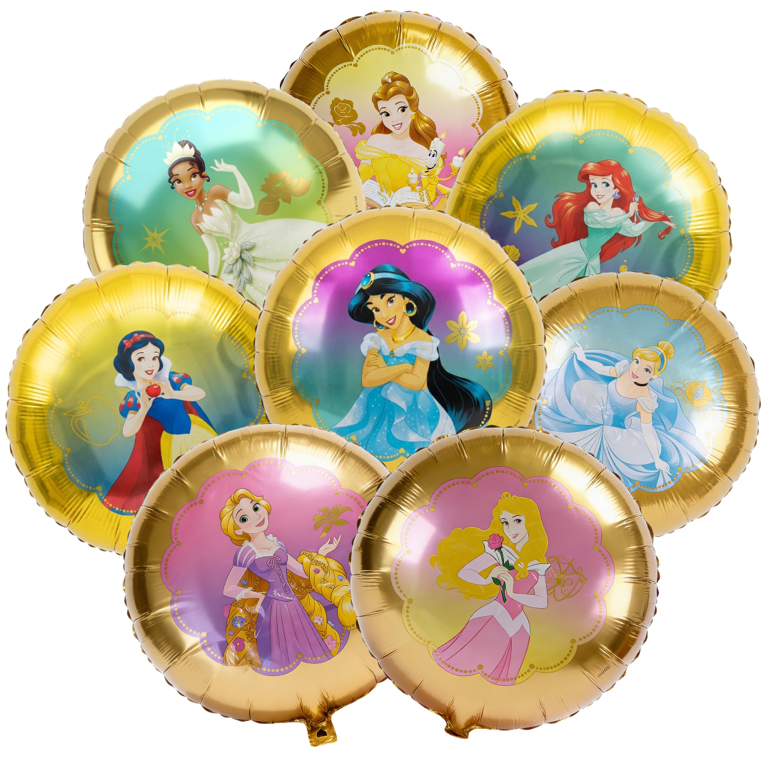 Princess Birthday Helium Filled Foil Balloon Bouquet Set of 8 | Pre-Inflated & Delivered