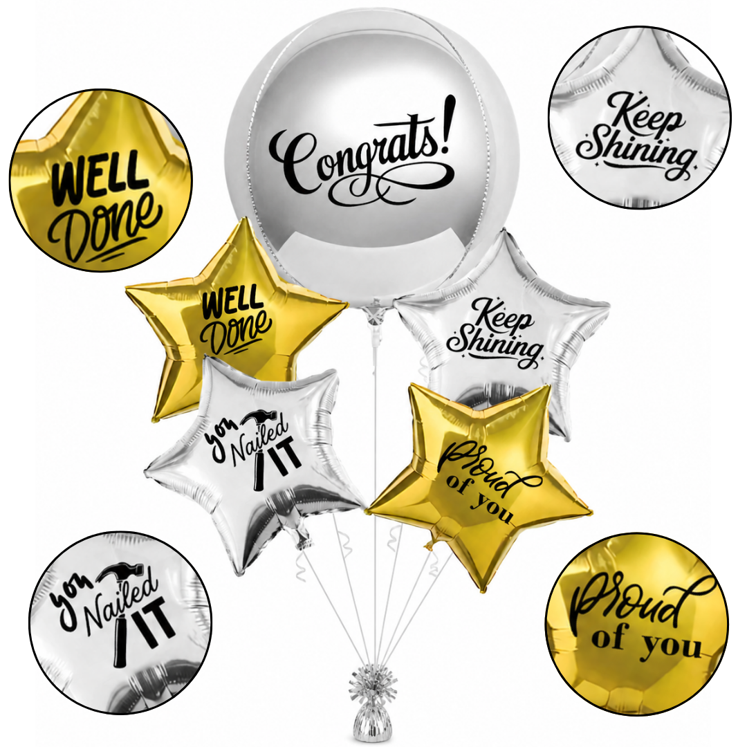 Congratulations You Nailed It Foil Balloon Bouquet Set of 5 | Pre Inflated Helium Filled & Delivered | Achievement Success Celebration Decor