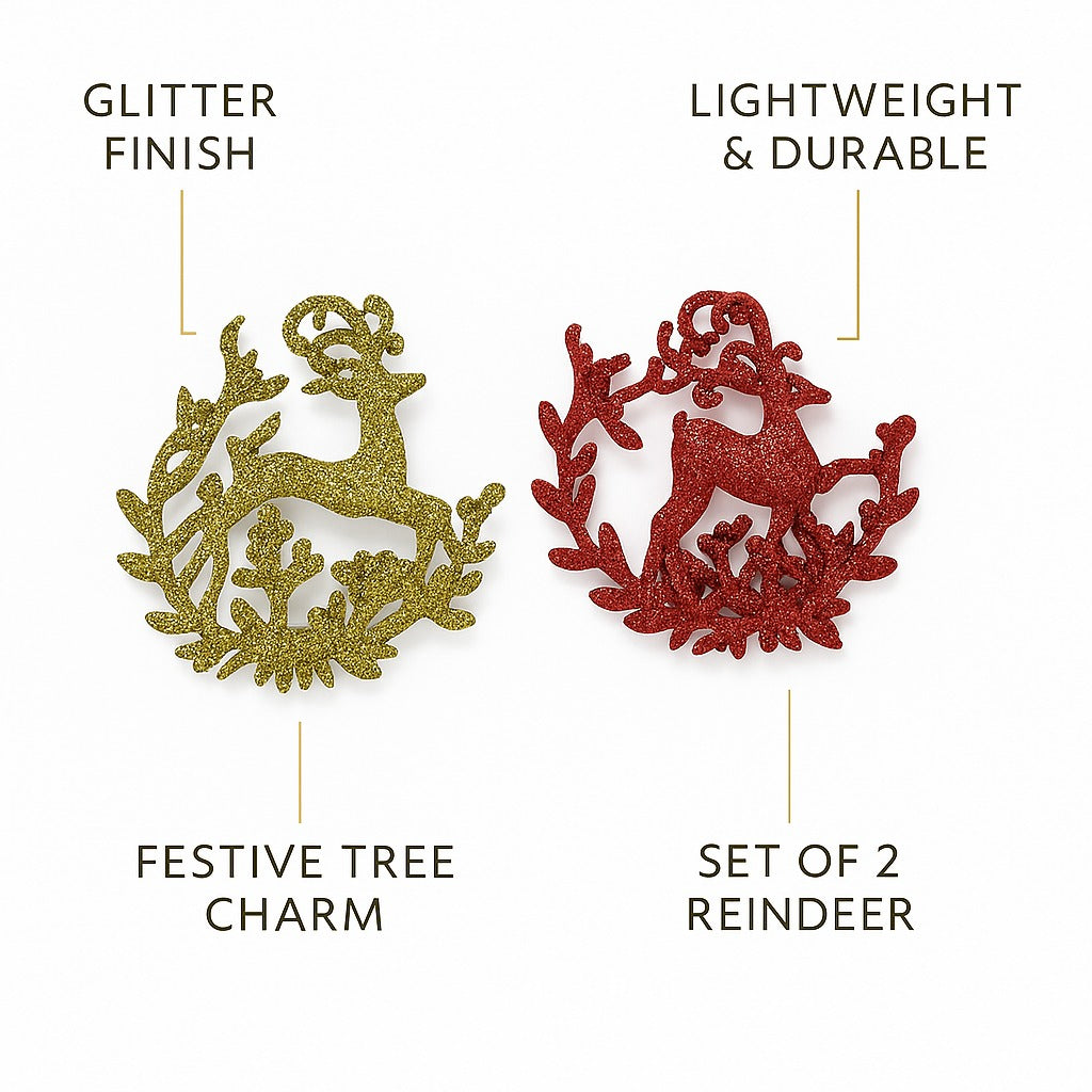 Reindeer Hanging Decoration Red & Gold - Set of 2