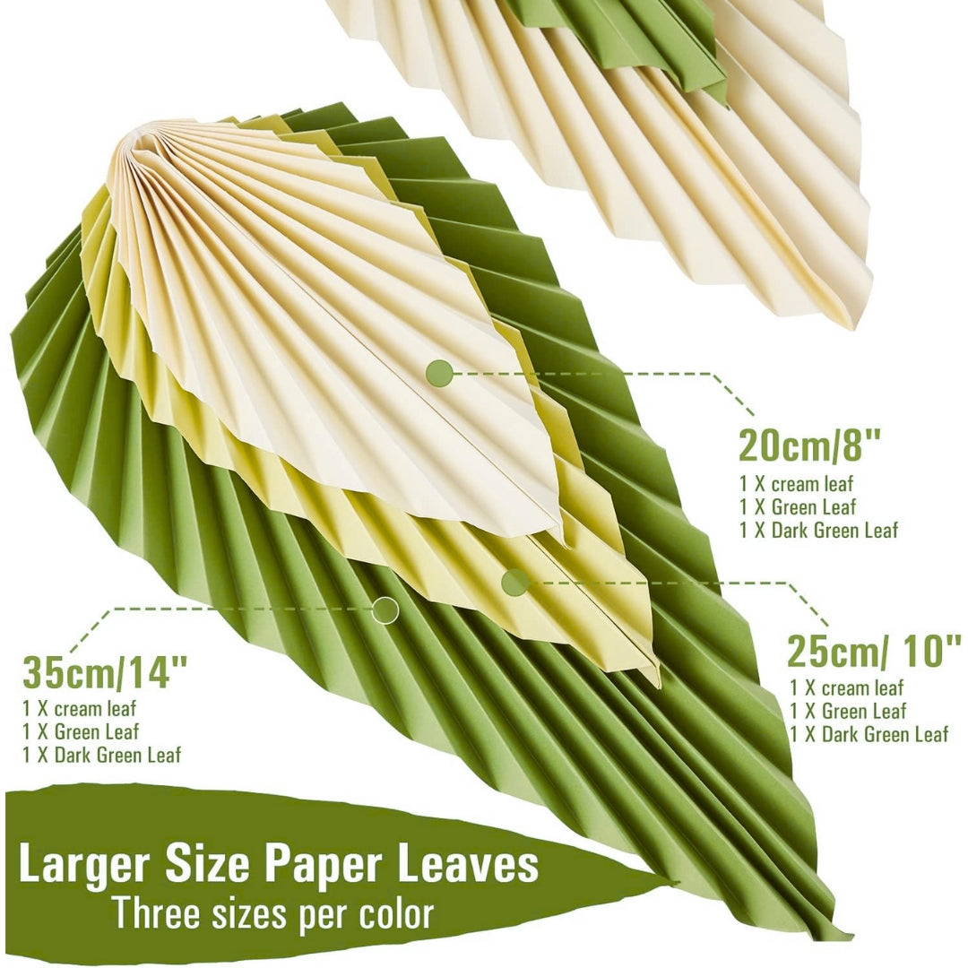 Palm Leaf Shaped Hanging Paper Fan Set - 3PC