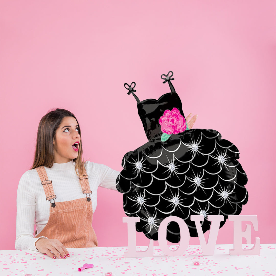 Little Black Dress Shaped Black & Pink Foil Balloon - Helium Quality - 32 inches - 1PC