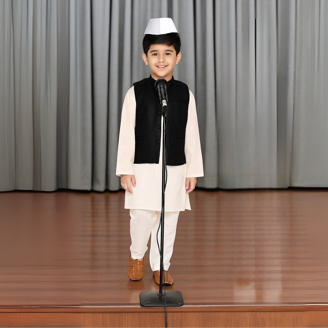 Pandit Jawaharlal Nehru (Chacha Nehru) Costume for Kids – Size: Small (Ages 3 to 5)