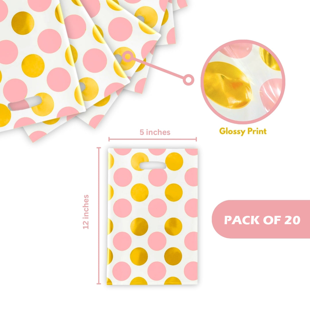 Pink Large Polka Dot Loot Bags Combo - 20PC
