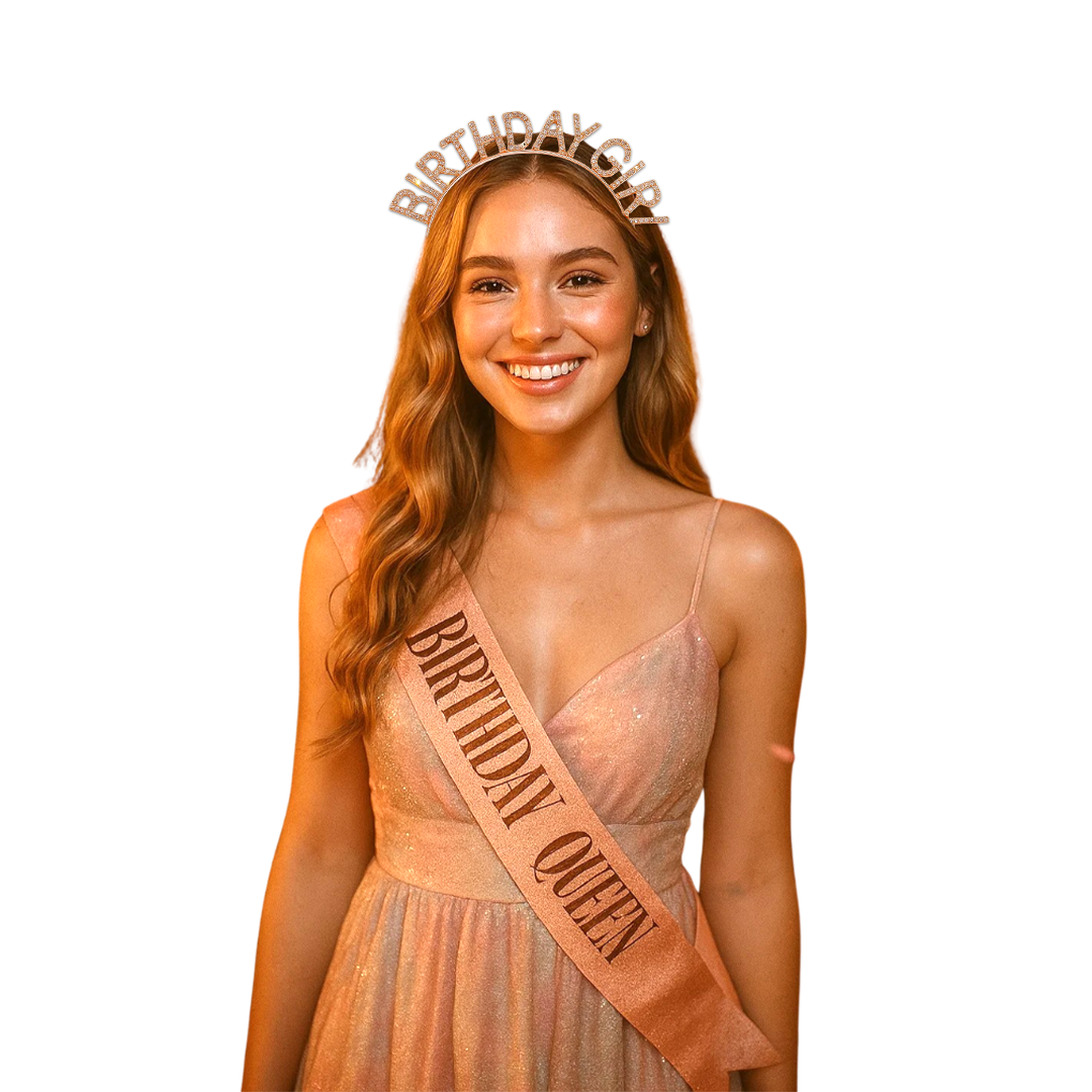 Happy Birthday Tiara Headband with Birthday Queen Sash Combo - 2PC