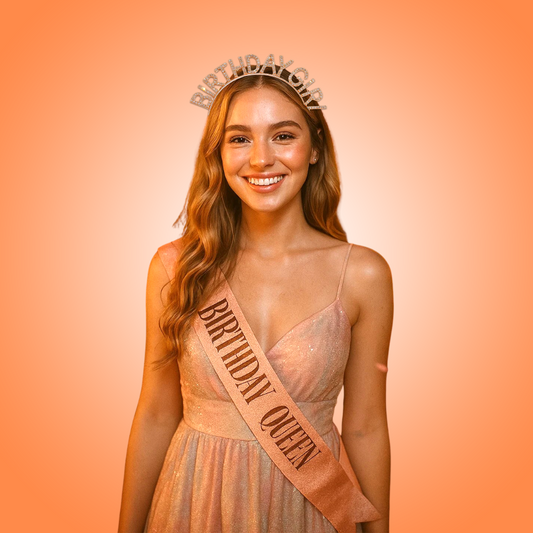 Happy Birthday Tiara Headband with Birthday Queen Sash Combo - 2PC